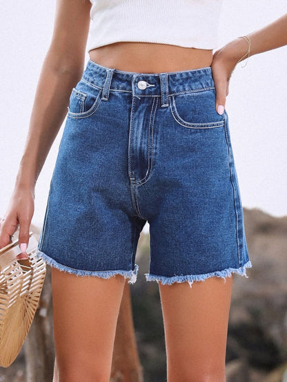 Raw Hem High Waist Denim Shorts
