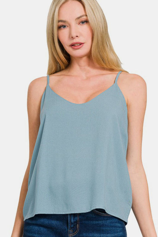 Zenana Two Layered Spaghetti Strap Cami BLUE GREY