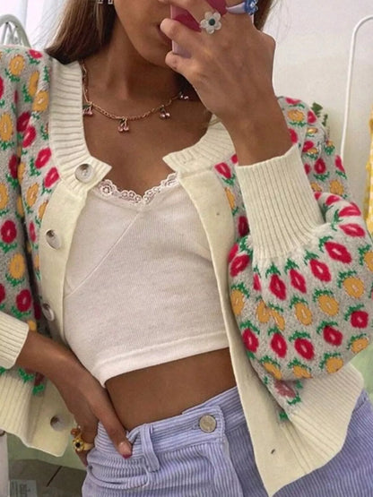 Floral Button Up Long Sleeve Cardigan