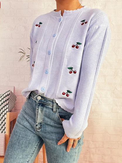 Cherry Embroidered Button Up Cardigan