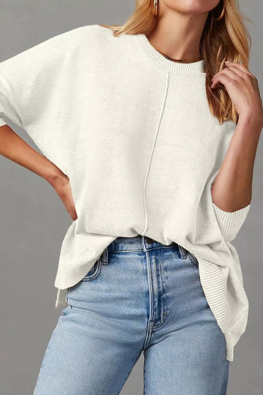 Casual Seam Detail Loose-Fit Knit Sweater