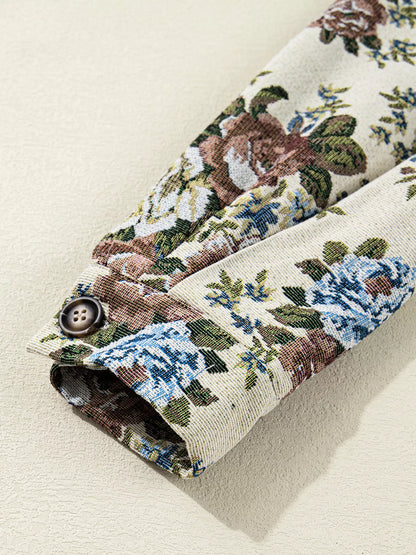 Floral Print Zip Up Contrast Collared Jacket