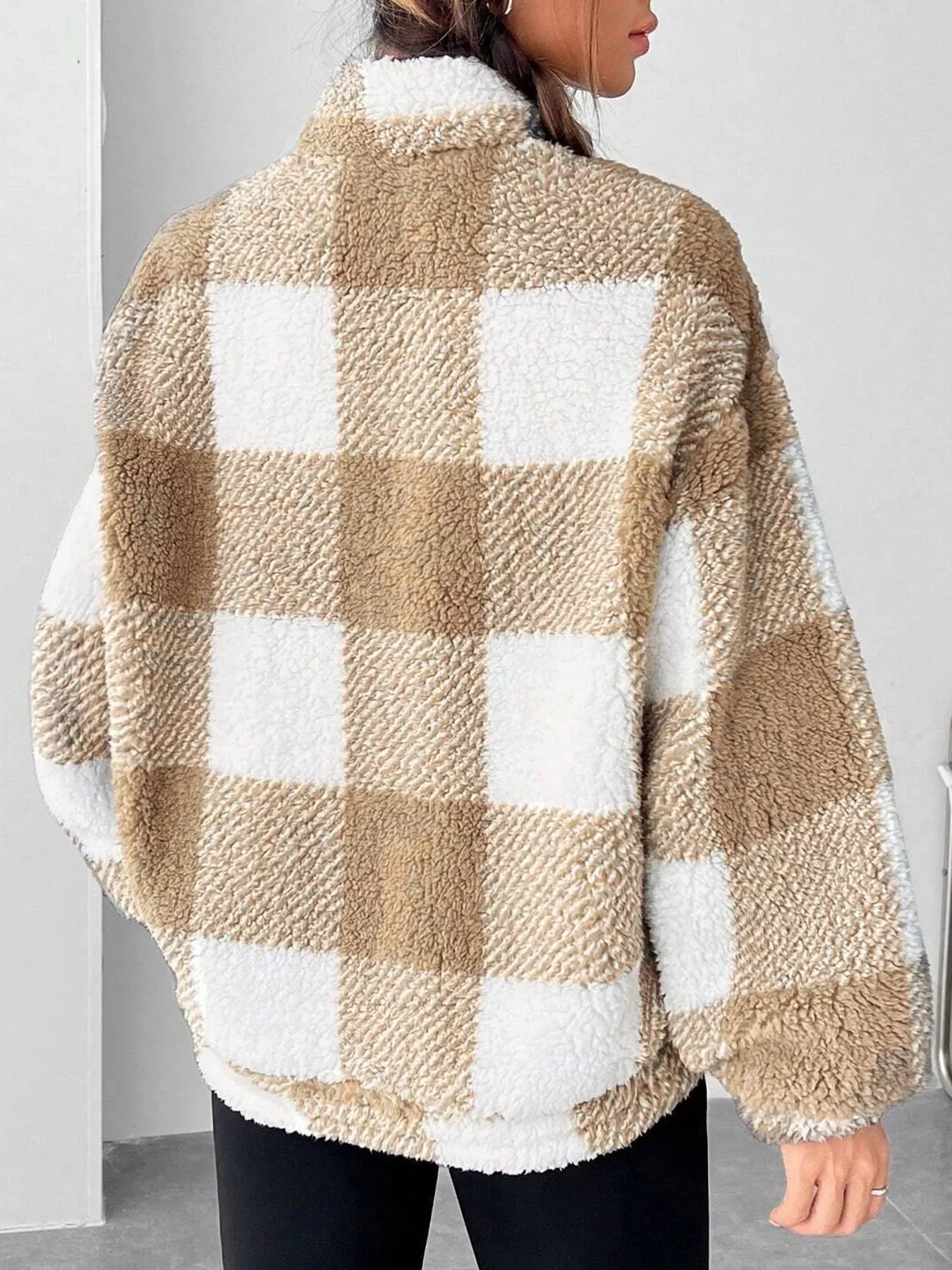 Full Size Plaid Sherpa Long Sleeve Sweatshirt Plus Size