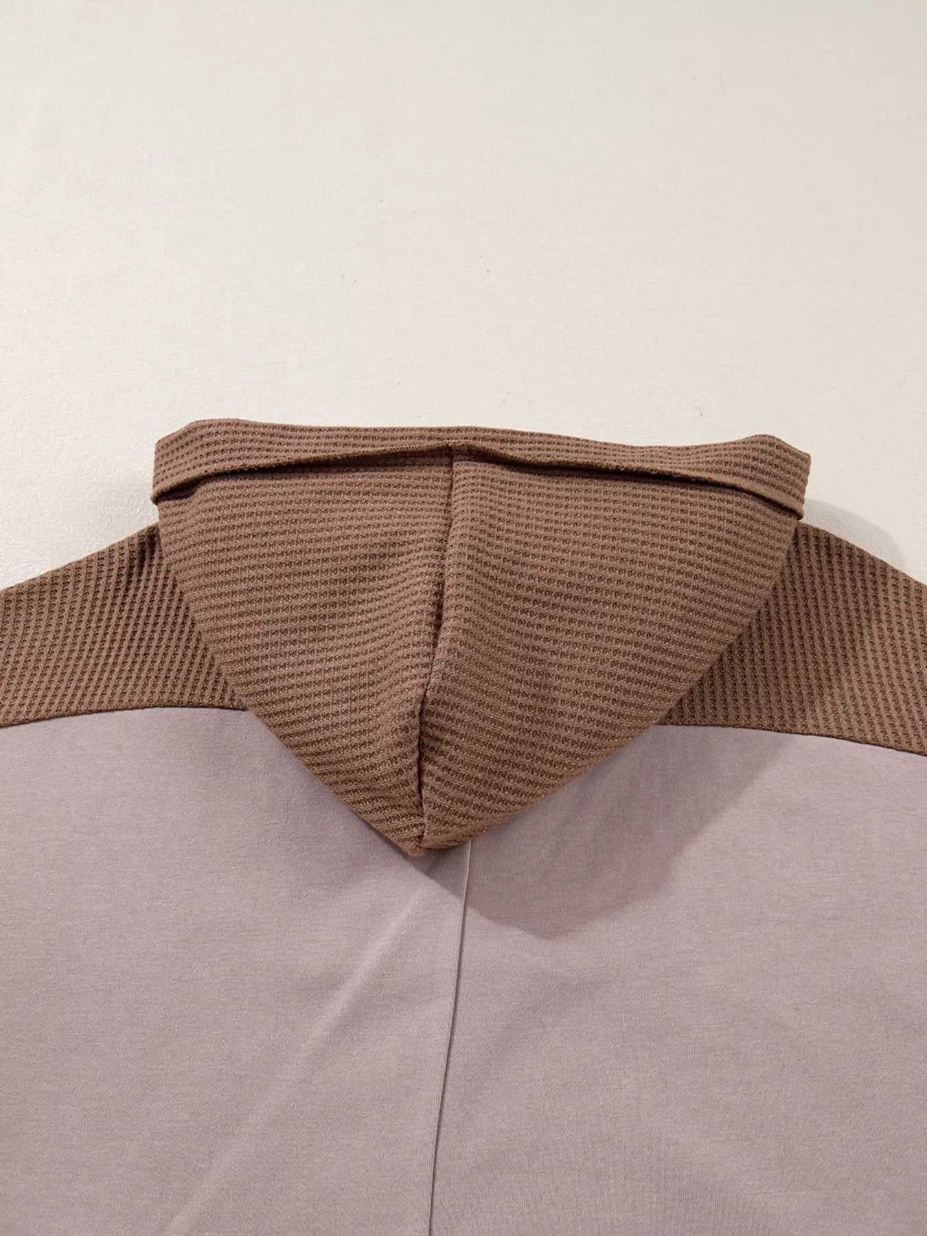 Oversize Waffle Patchwork Exposed Seam Casual Hoodie