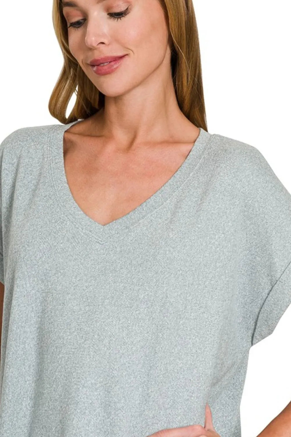 Zenana Soft Melange Hacci V-neck Tee