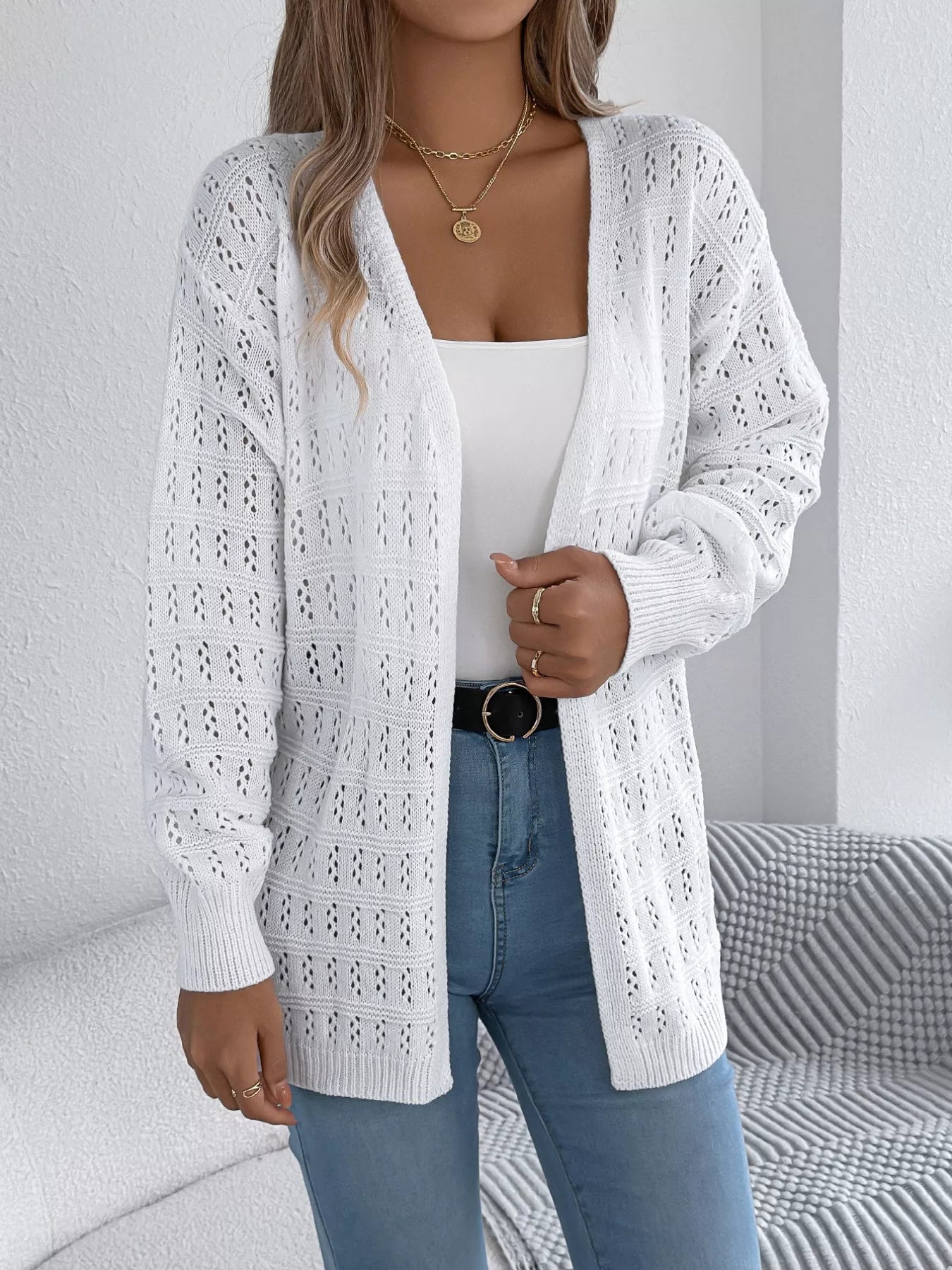 Open-Front Crochet Knit Cardigan