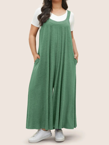 Full Size Pocketed Wide Leg Overalls Green