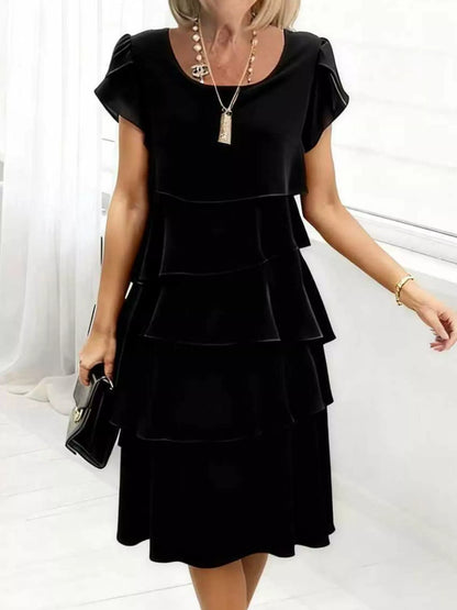 Full Size Ruffled Layered Petal Sleeve Dress Plus Size Black
