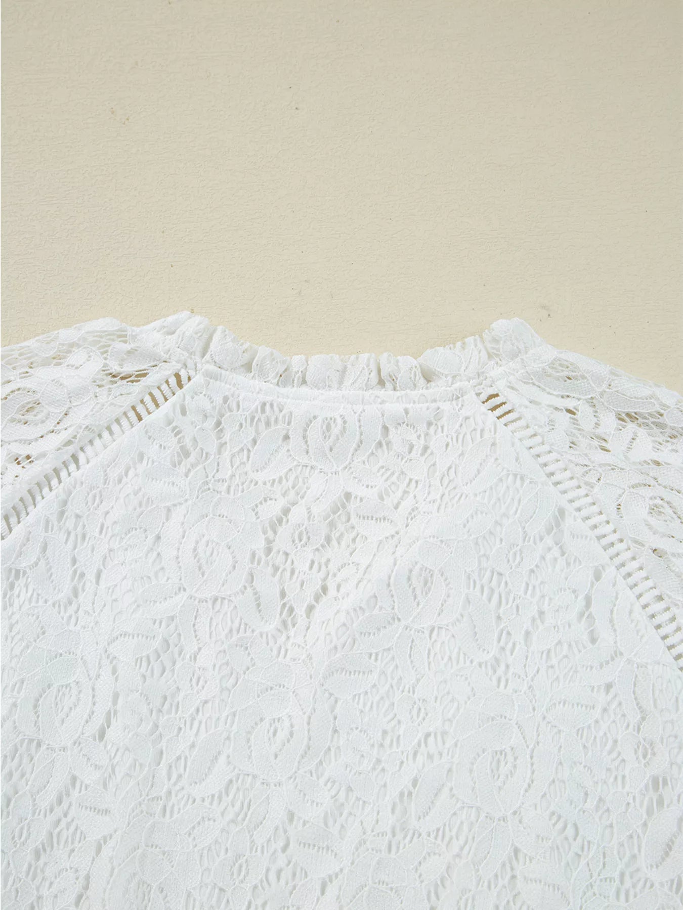 Tie Neck Lace Ruffle Detail Long Sleeve Blouse