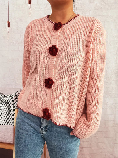 Flower Button Long Sleeve Cardigan