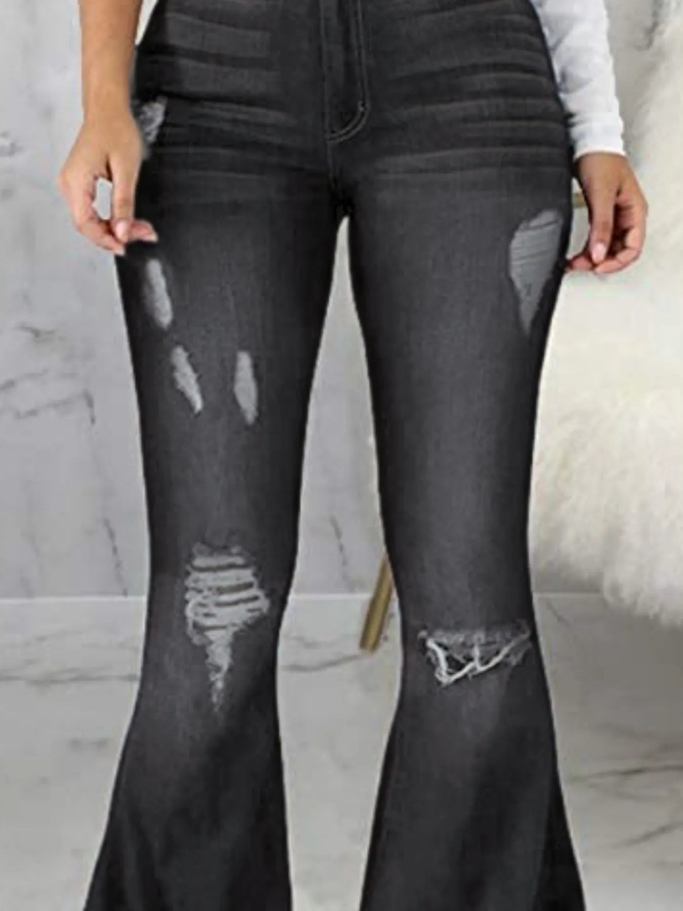 Full Size Distressed Raw Hem Flare Jeans Plus Size