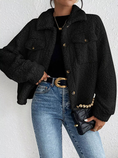 Cozy Sherpa Button-Down Jacket Black