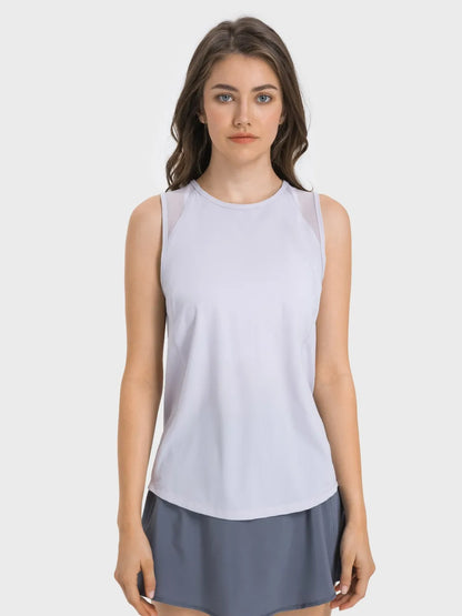 Millennia Cutout Back Round Neck Active Tank Light Blue