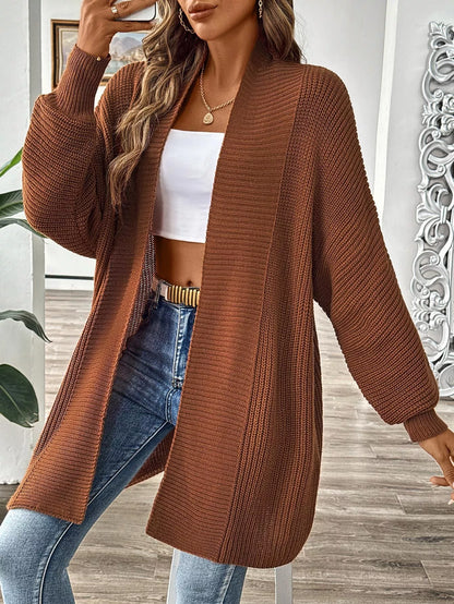 Open Front Ribbed Knit Cardigan