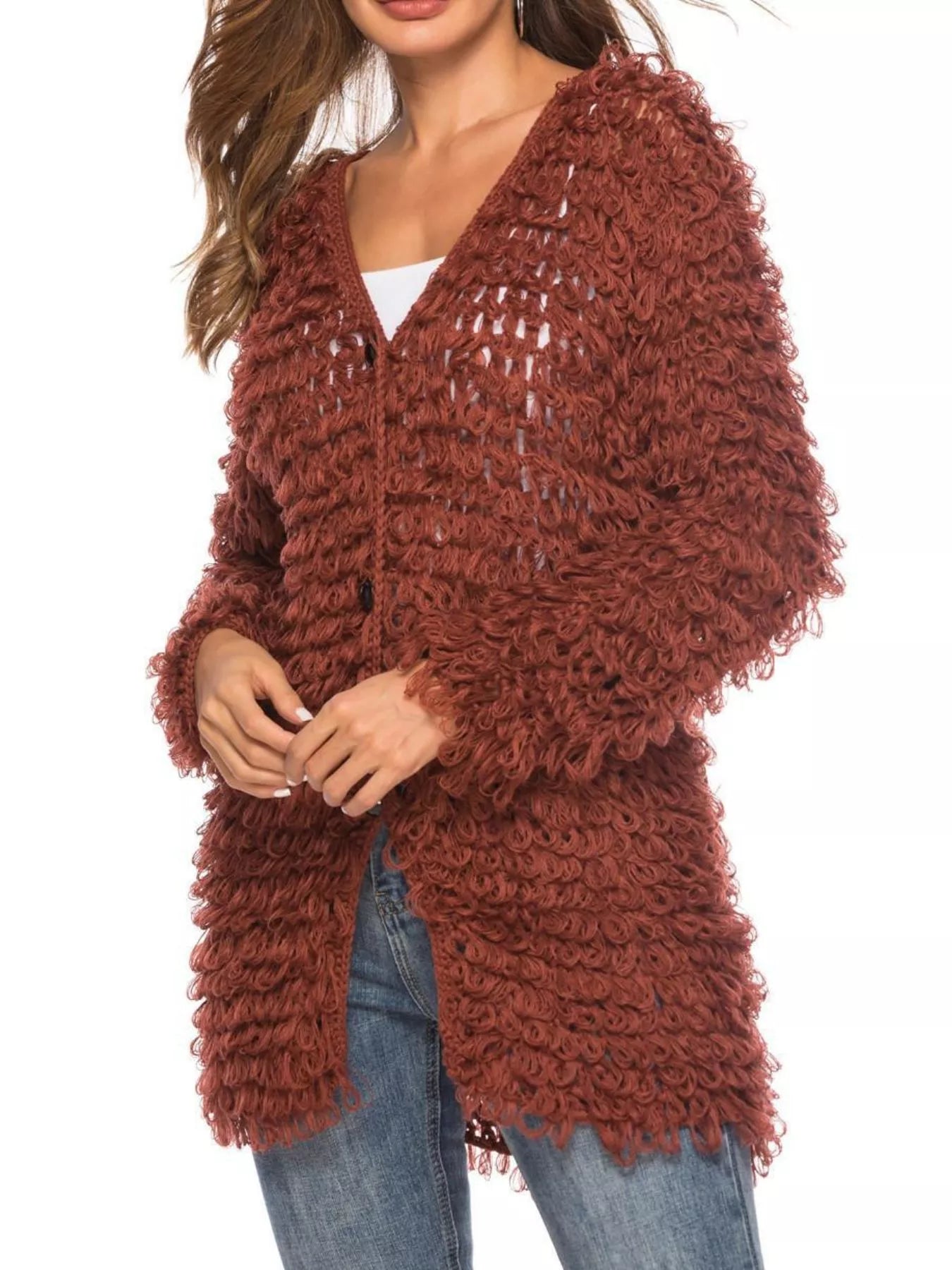 Textured Knit Button Up Cardigan