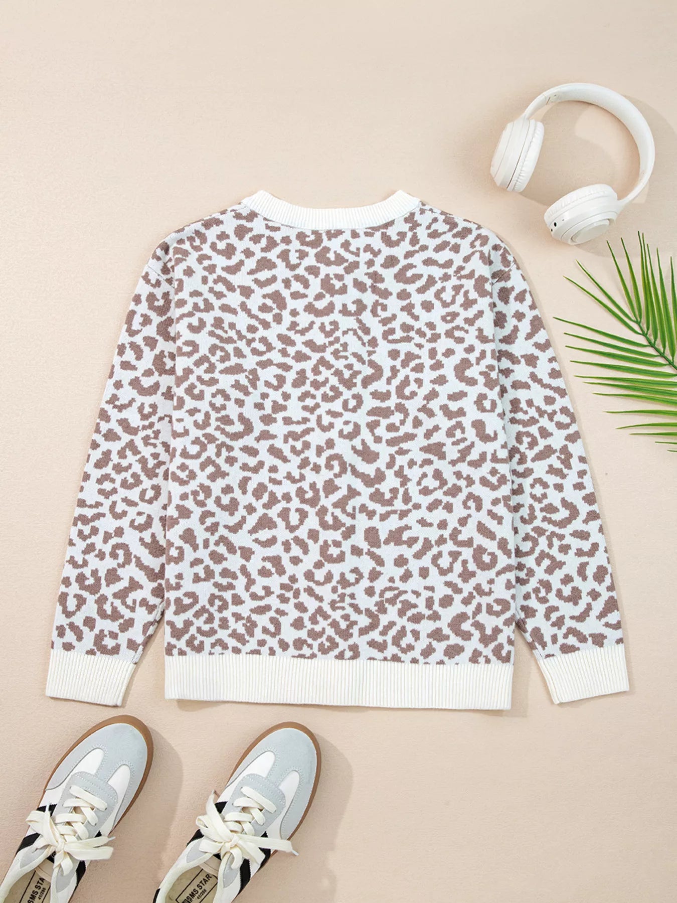 Leopard Drop Shoulder Chunky Knitted Cardigan