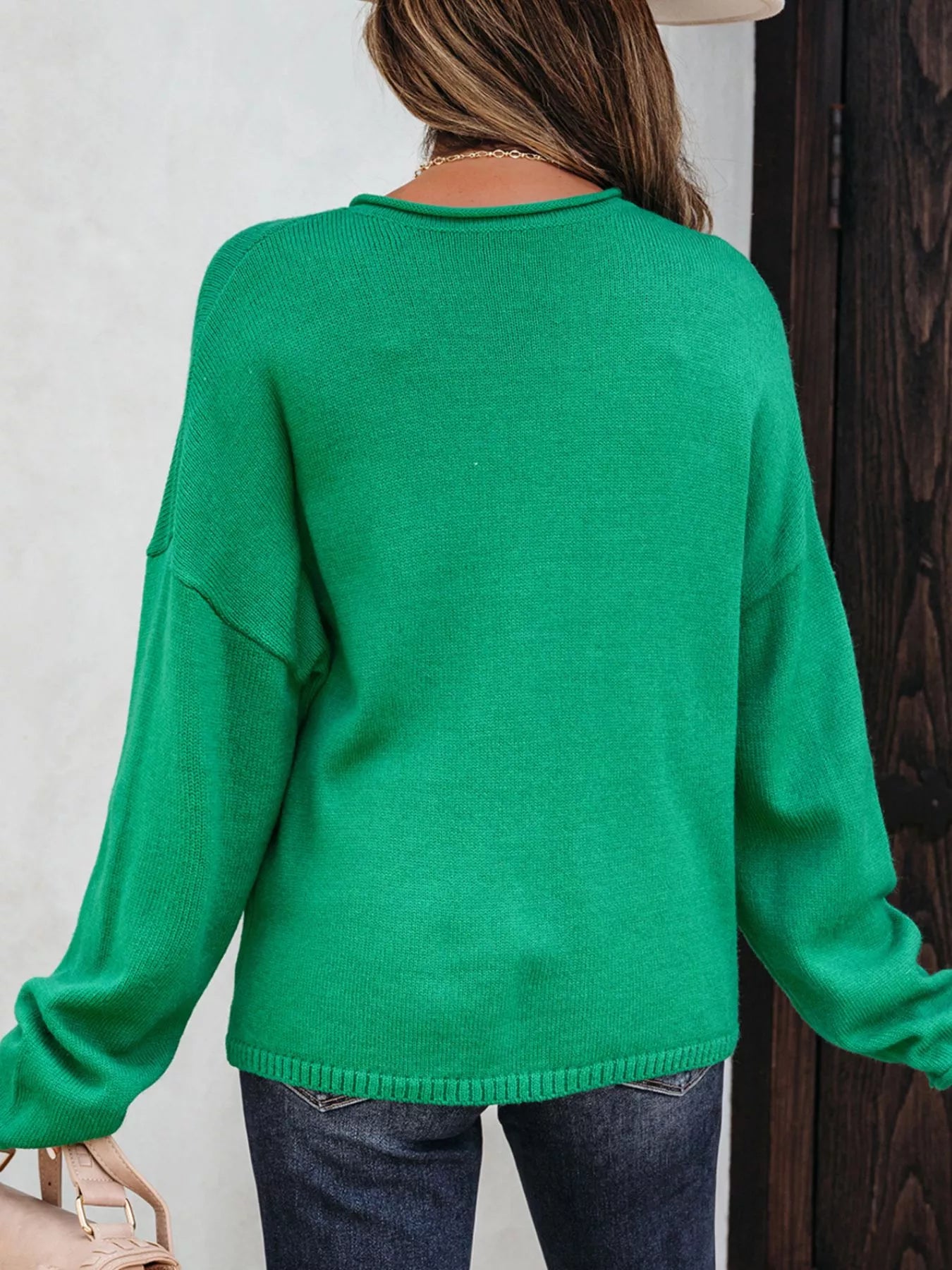 Solid Color Knit Button Drop Shoulder Sweater Cardigan
