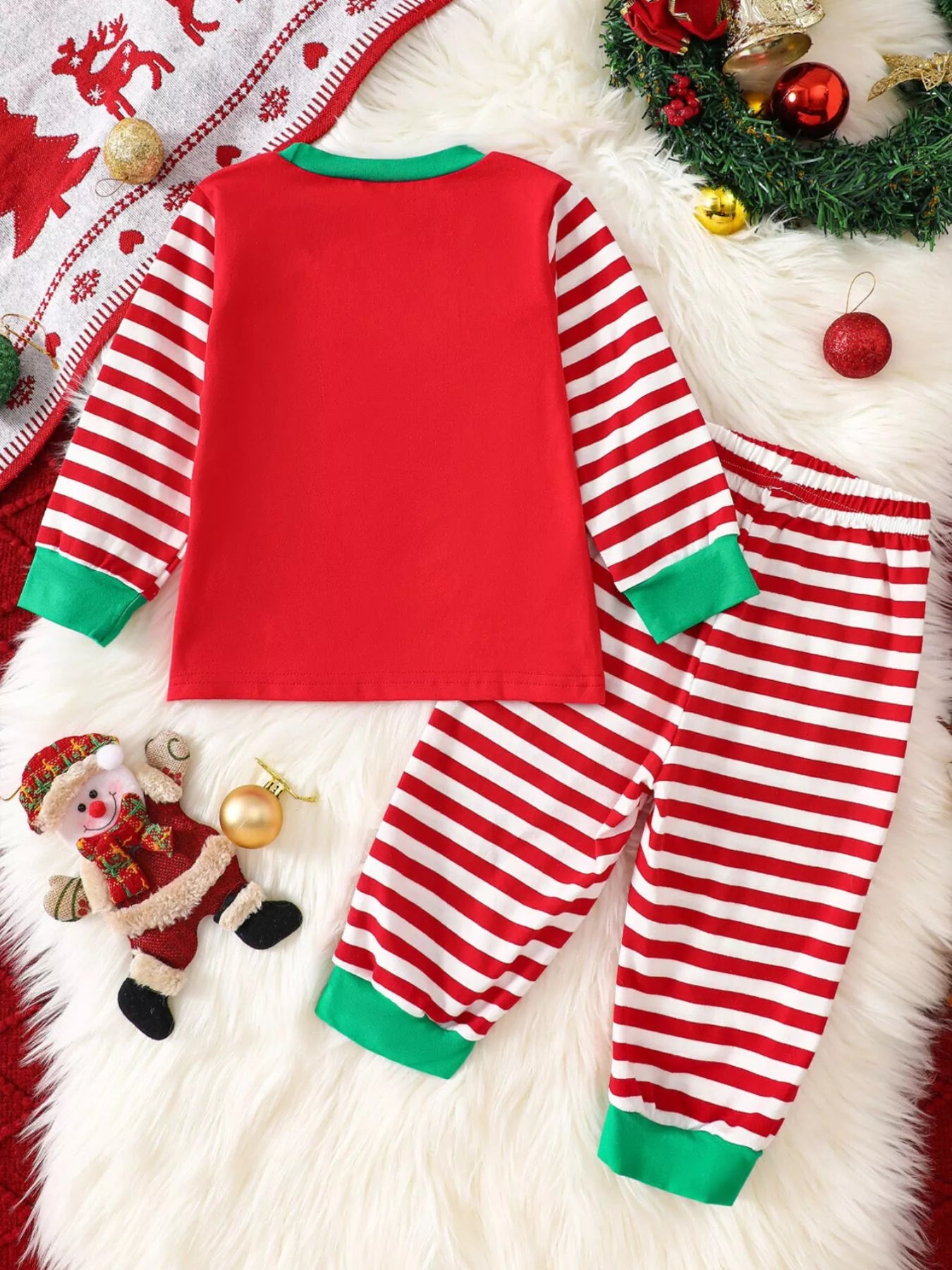 Children's Christmas Reindeer Striped Pajama Set