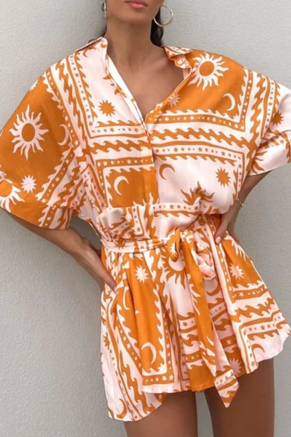 Printed Tie Waist Romper Yellow