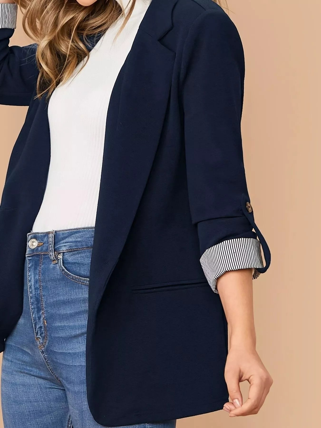 One Button Roll-Up Sleeve Blazer