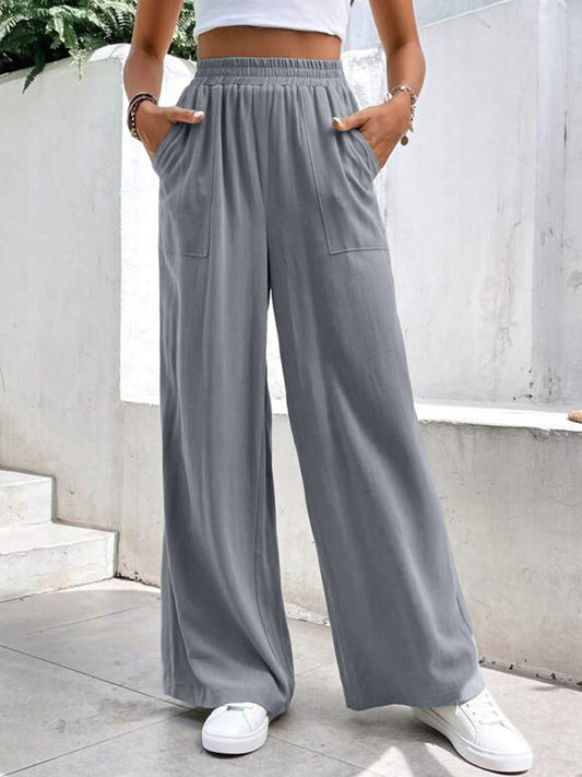 High Waist Wide Leg Pants with Pockets Gray