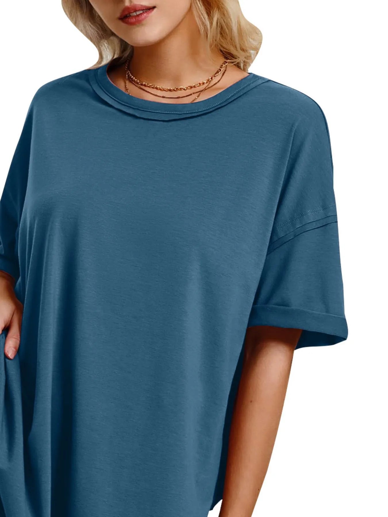 Full Size Oversized Drop Shoulder Side Slit T-Shirt Plus Size