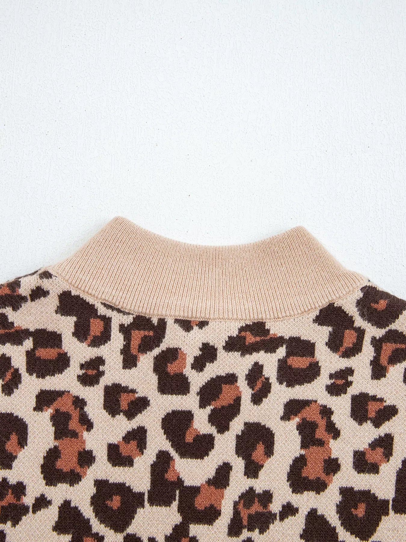 Leopard Print High Neck Shift Mini Sweater Dress