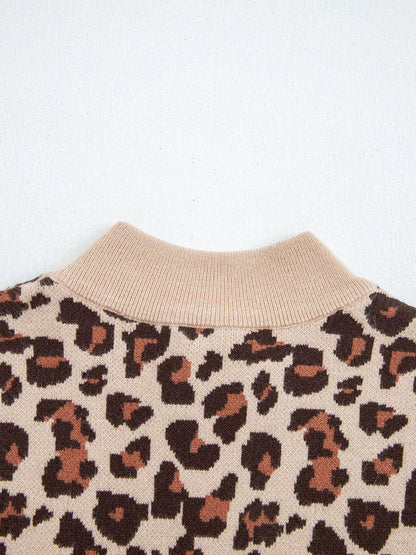 Leopard Print High Neck Shift Mini Sweater Dress