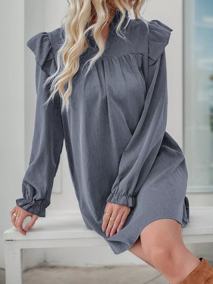 Ruffled Notched Flounce Sleeve Dress