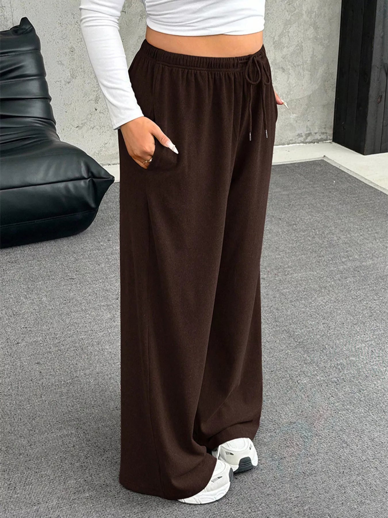 Full Size Drawstring Wide Leg Pants Plus Size