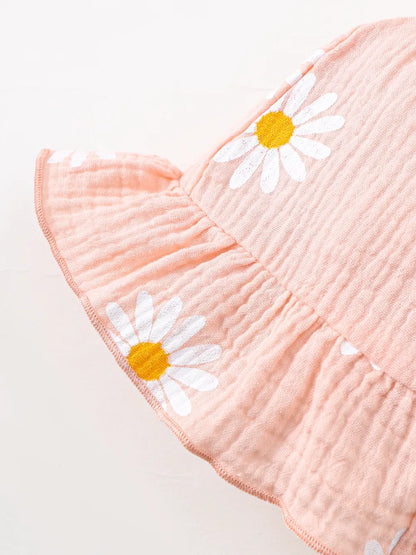 Children's Daisy Textured Wide Strap Romper and Hat Set
