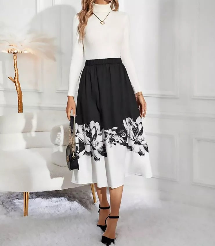 Floral Print A-Line Midi Skirt