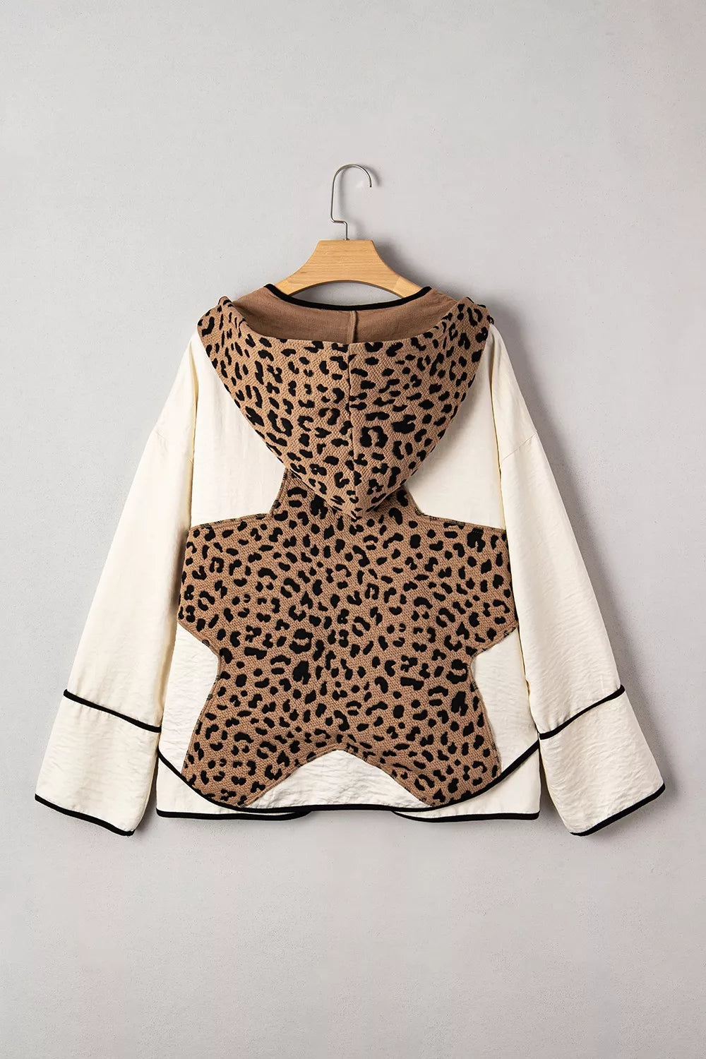 Drawstring Leopard Long Sleeve Hooded Jacket
