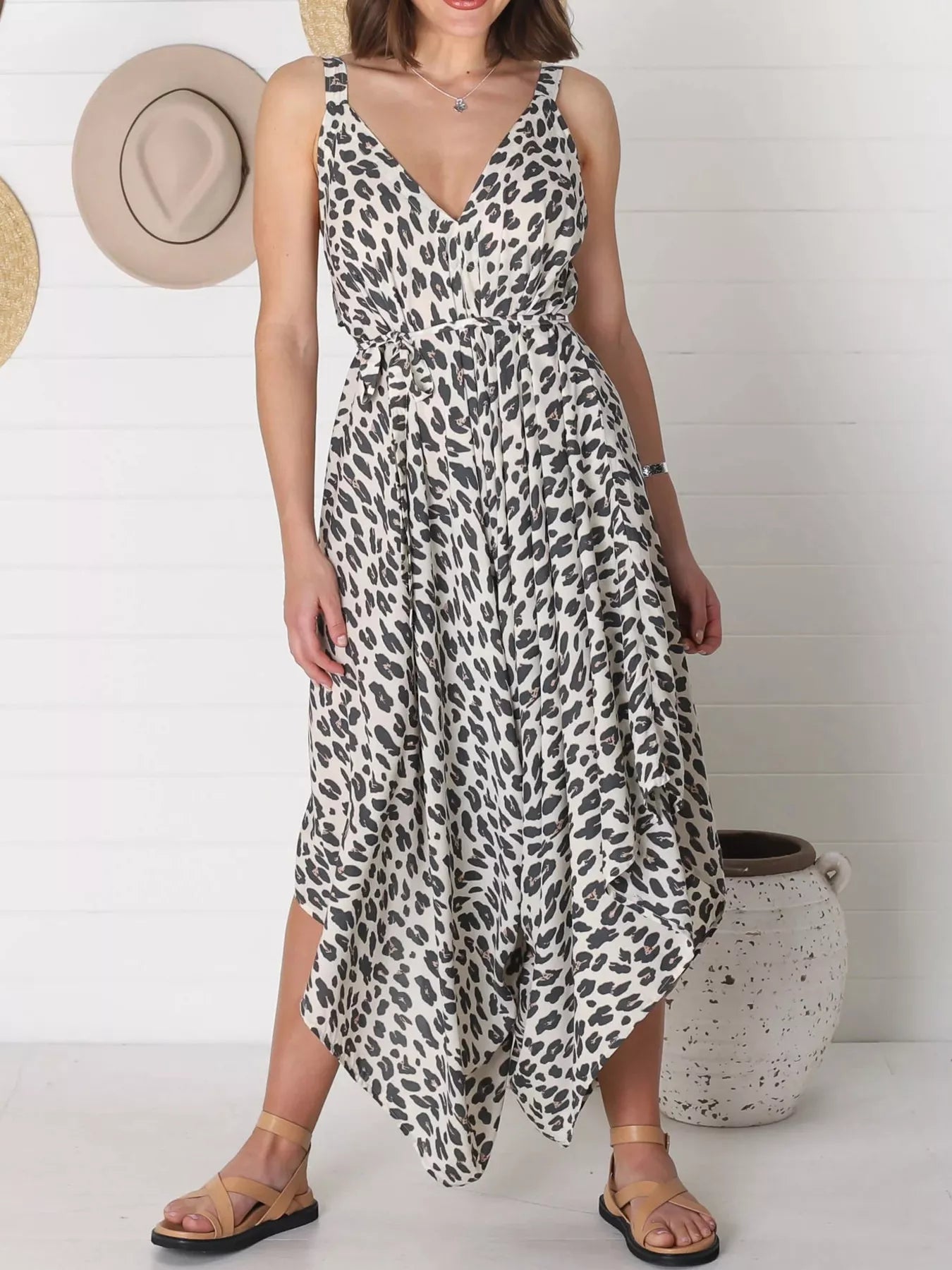 Full Size Leopard Print V-Neck Wide Leg Jumpsuit Plus Size