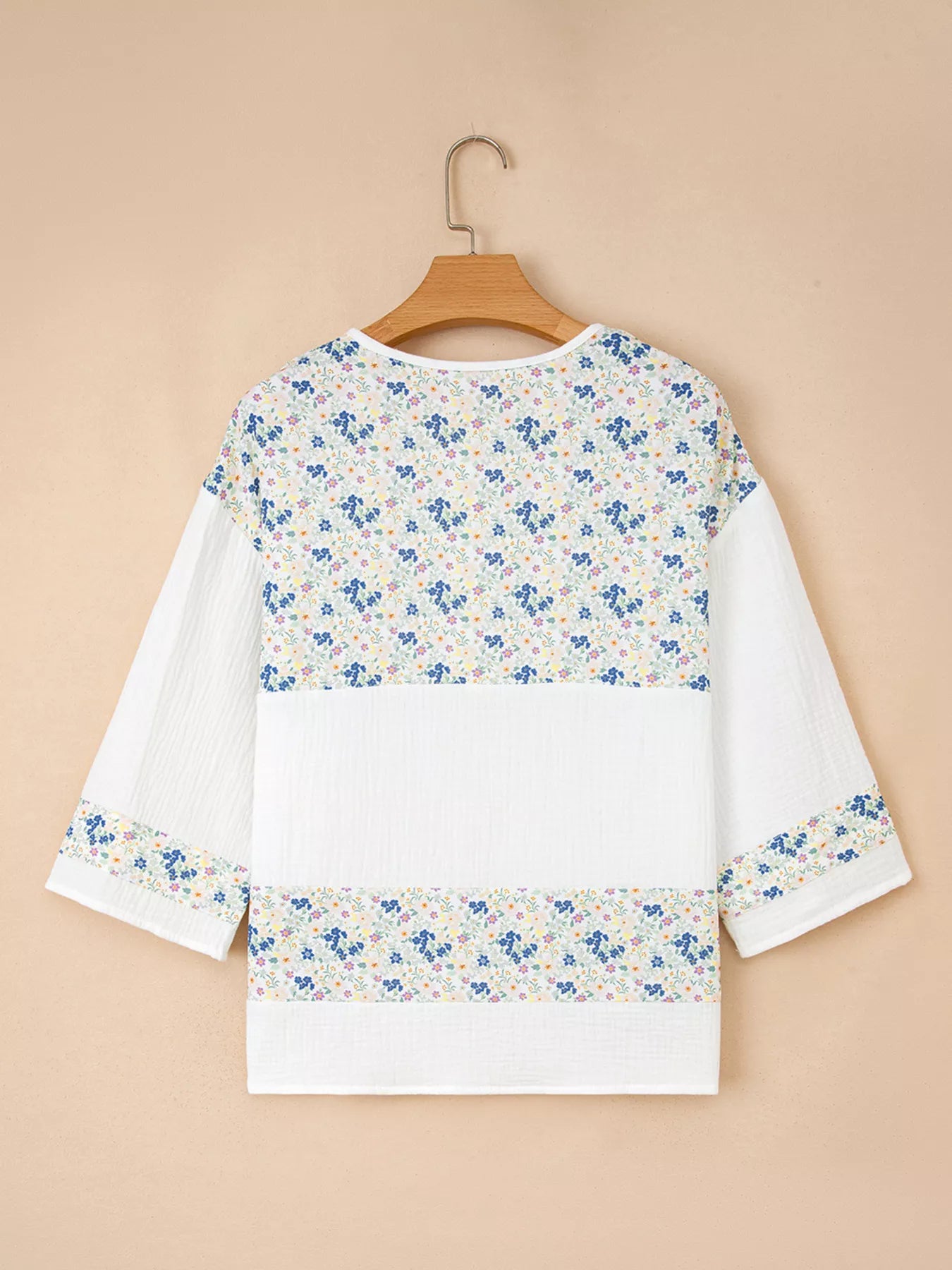 Floral Print Henley Button 3/4 Sleeve Blouse