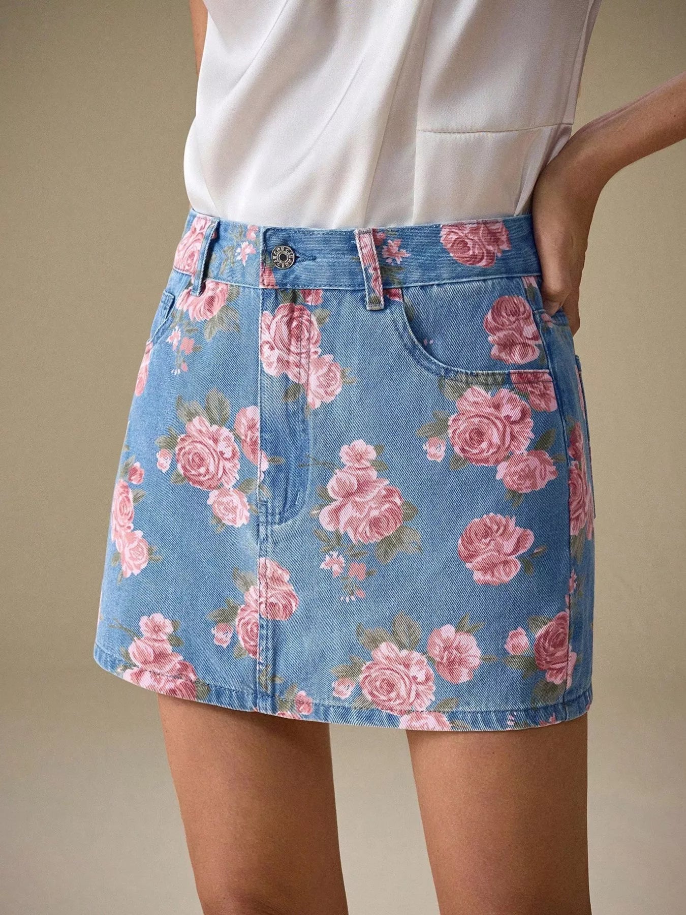 Floral Print Denim Skirt