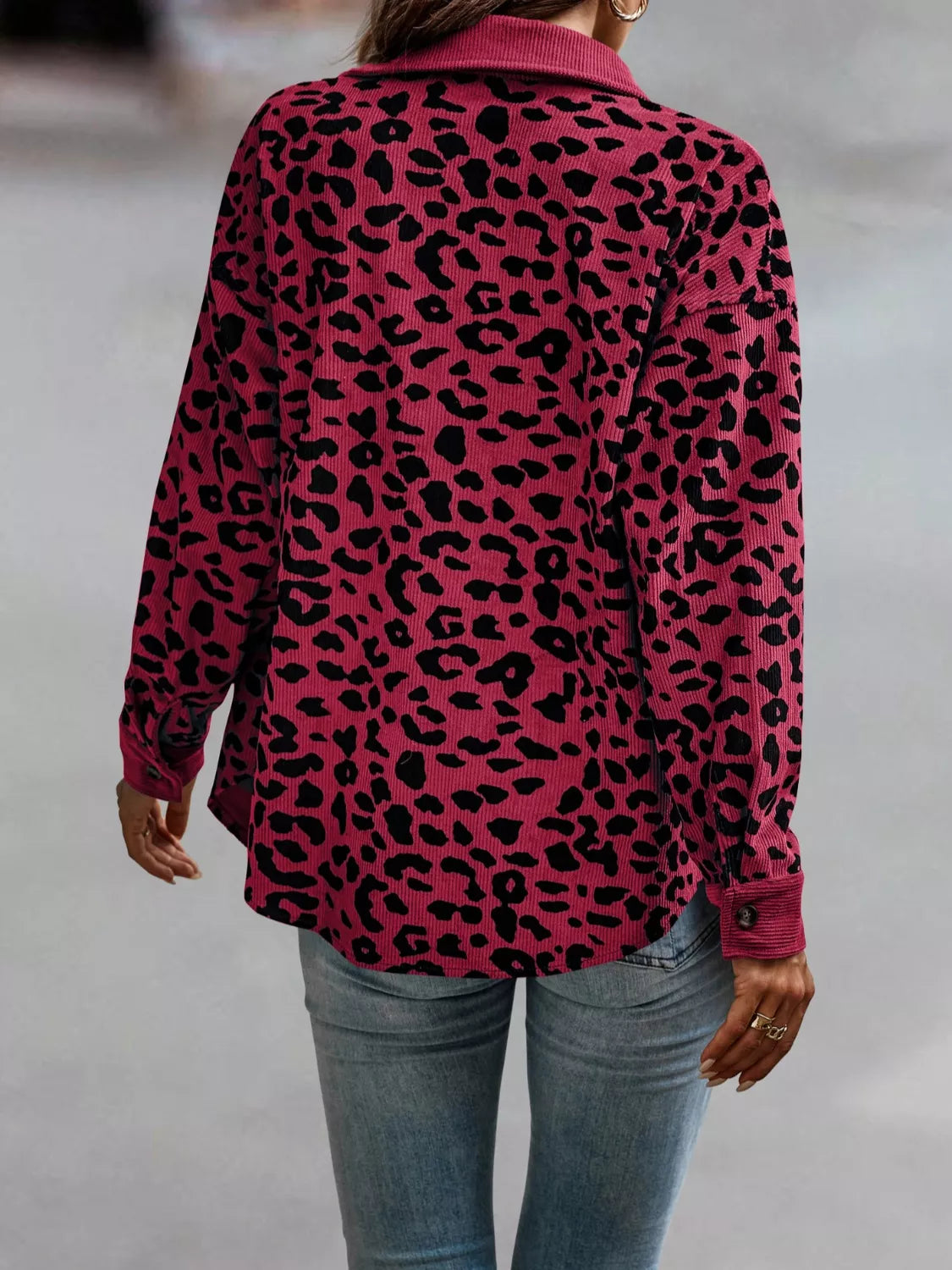 Full Size Leopard Print Button-Down Jacket Plus Size