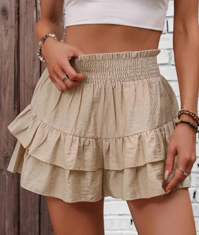 Ruffle Layered High Waist Casual Skort Khaki