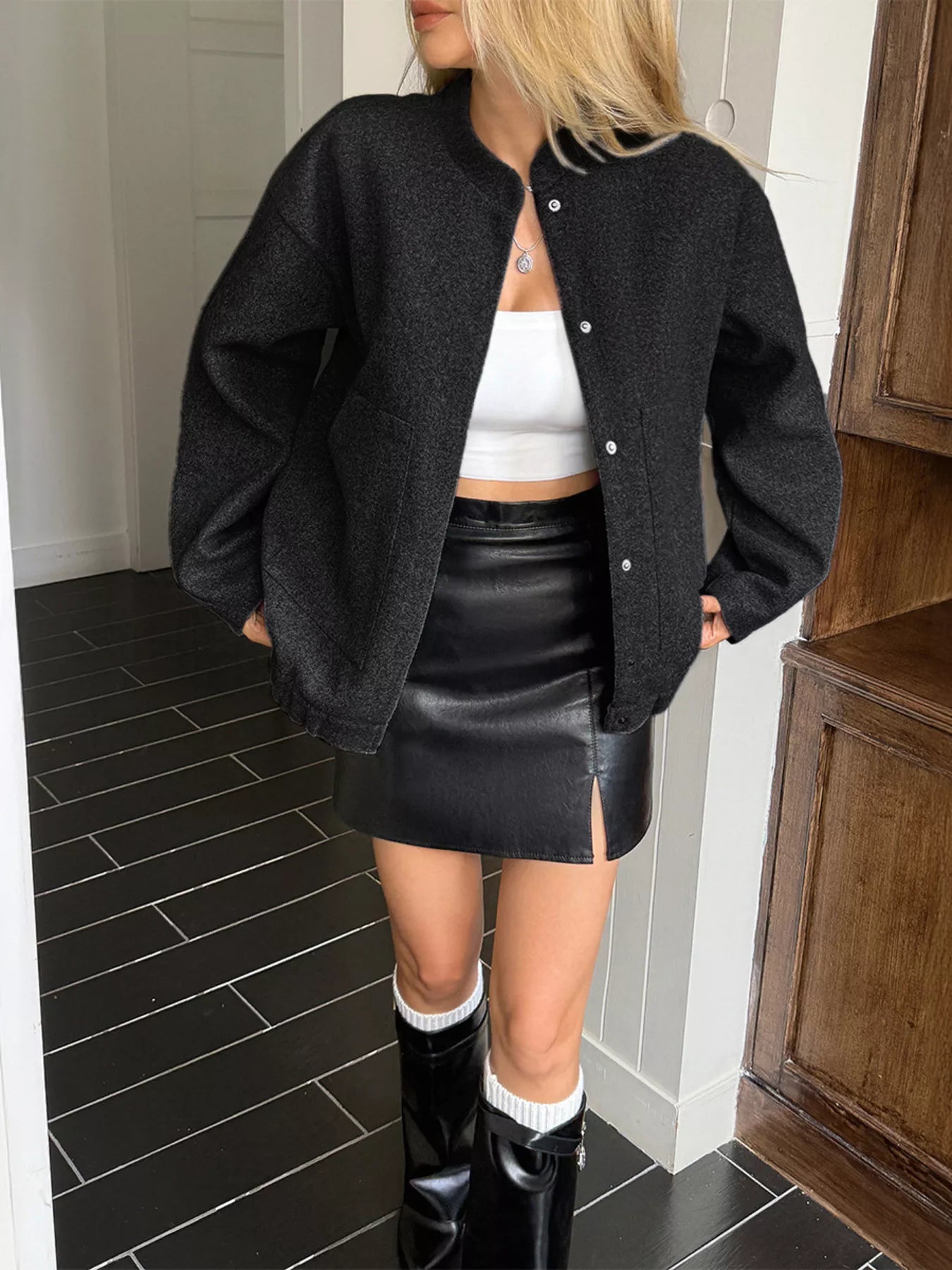 Snap Down Dropped Shoulder Jacket