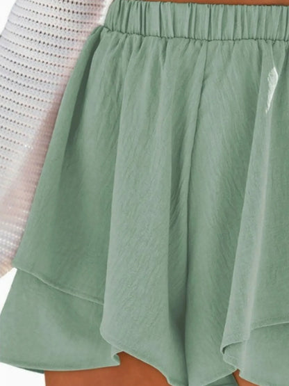 High-Waisted Elastic Waistband Layered Shorts