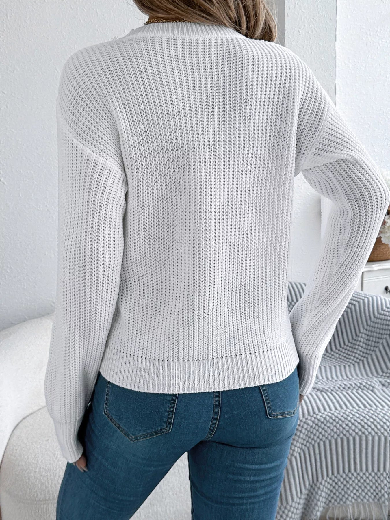 Openwork Round Neck Sweater