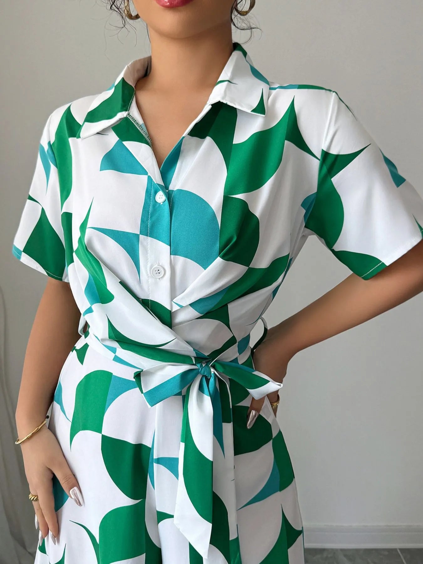 Printed Wide Leg Belted Jumpsuit