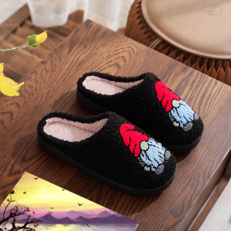 Christmas pattern unisex home winter wool slippers Black