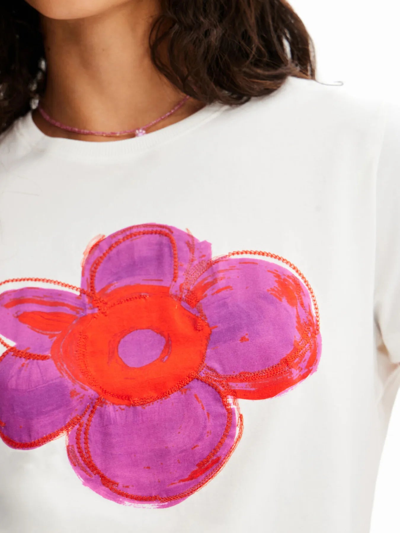 Flower Graphic Round Neck T-Shirt