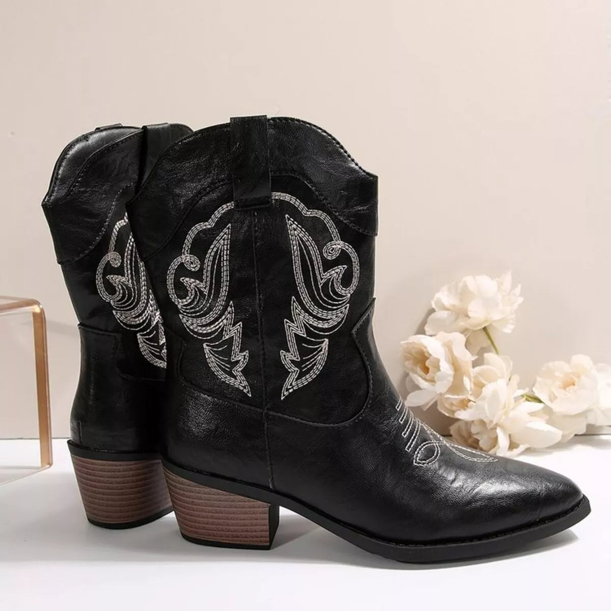 Western Cowboy Boots with Embroidered Design