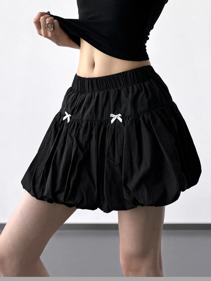 Bubble Hem Elastic Waist Mini Skirt
