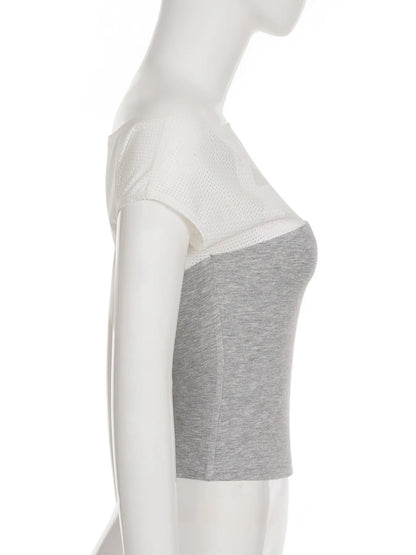 Asymmetric One-Shoulder Mesh Panel T-Shirt