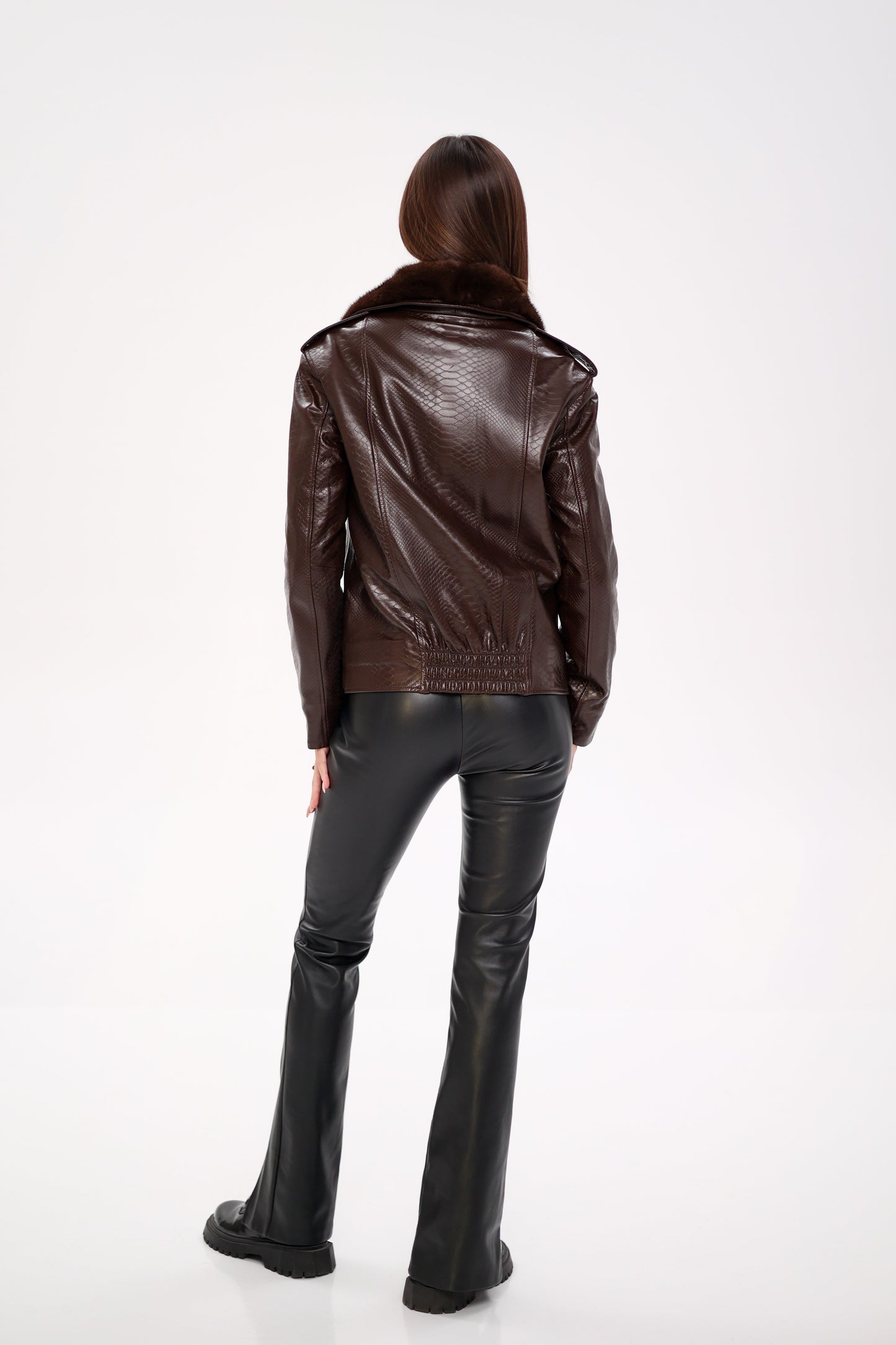 Genuine Mink Fur Embossed Leather Jacket