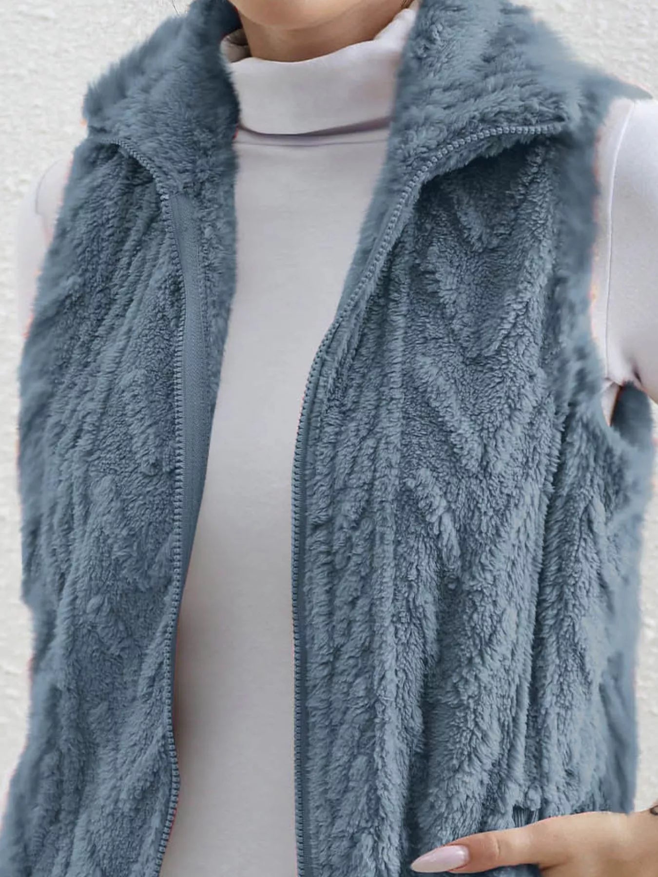 Full Size Cozy Faux Fur Zip-Up Vest Coat Plus Size