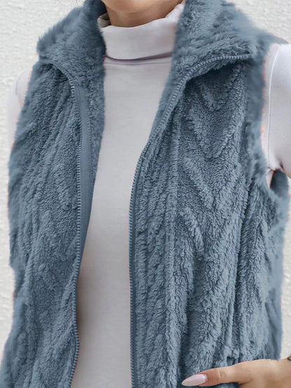 Full Size Cozy Faux Fur Zip-Up Vest Coat Plus Size